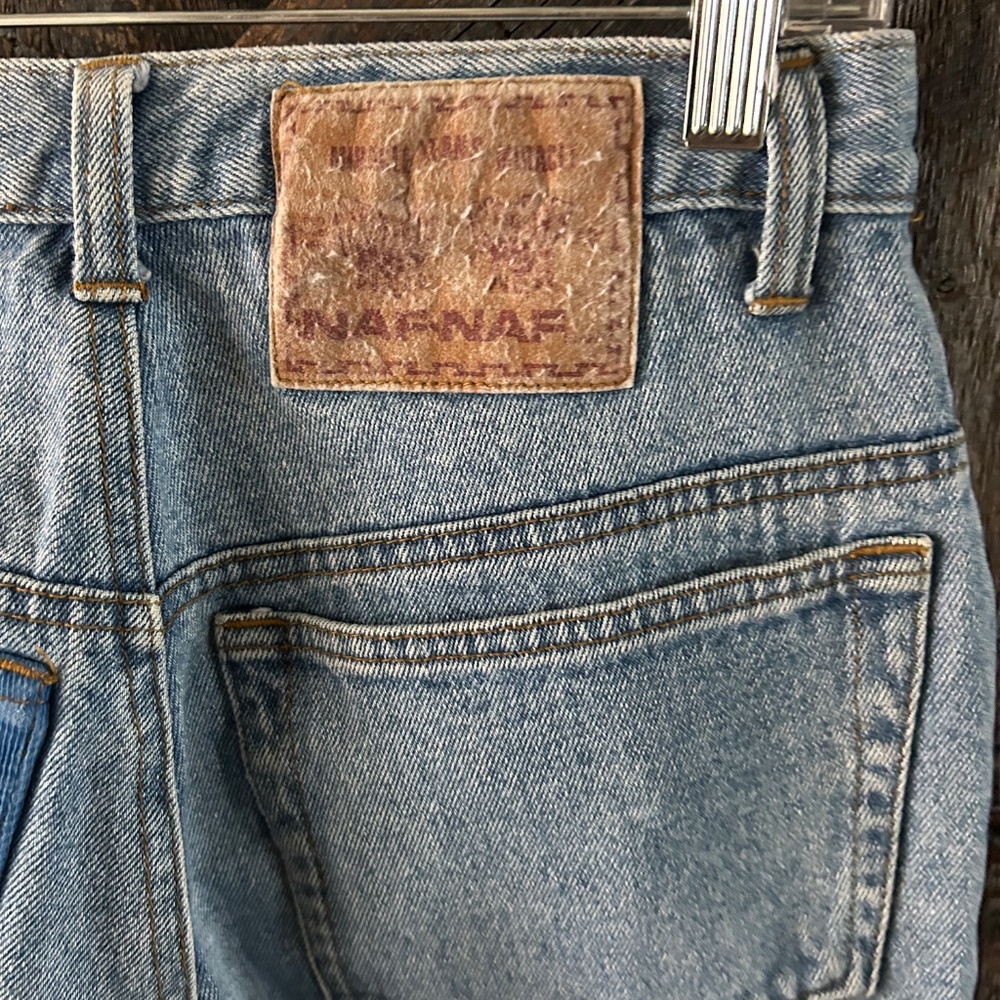 Women's Vintage NAF NAF Stone Wash Jeans w/Colourful Corduroy "Patches" - Picture 6 of 6